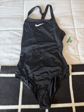 Nike Black One-Piece Swimsuit with White Swoosh Logo